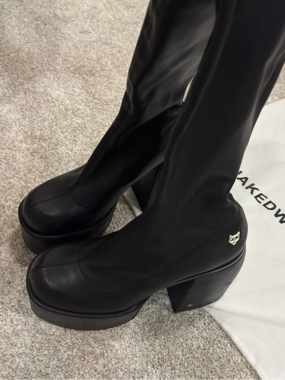 Naked Wolfe Black Platform Boots with Silver Fox Emblem - Women